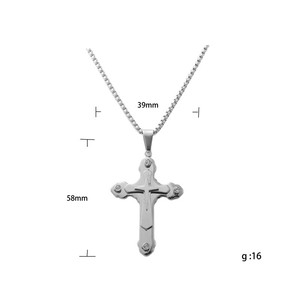 Men's Stainless Steel <b>Cross</b> Pendant Necklace Geometric Design Claw Setting 12068 - Product Image 4