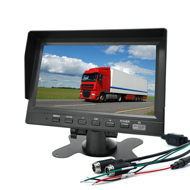 7-Inch Dual CVBS Monitor 2CH AV Input M12/RCA Connectors DC12-35V 1024 X 600 Vehicle Monitor for Trucks & Industrial Vehicles