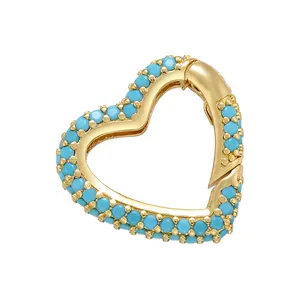fashion Sterling Silver Rose gold Plated colorful gemstone CZ Micro Pave Heart Shape Screw Claw Clasps for jewelry making