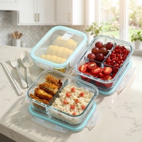Boîte Alimentaire Réutilisable en Verre Borosilicate avec Couvercles Hermétiques, Ensemble de Préparation de Repas et Bols de Rangement