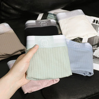 Caleçons boxers en coton tricoté côtelé pour hommes, motif lapin de dessin animé, taille élastique, doux, extensibles, respirants, taille mi-haute