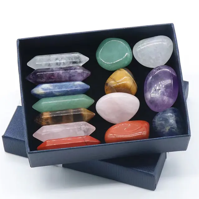 بلورات الطبيعي حجارة الشفاء الريكي الشفاء الطبيعية الملونة مختلطة الكوارتز نقطة 7 شقرا بلورات مجموعة للهدايا