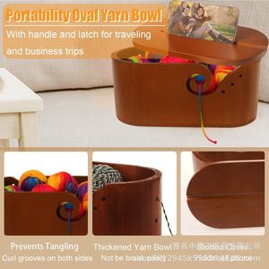 <b>Vintage</b>-colored hand-knitted yarn storage bowl, wooden knitted yarn ball storage <b>box</b> with lid, oval yarn bowl - Product Image 4