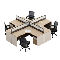 Poste de travail de bureau minimaliste en forme de L avec écrans d'angle, capacité 4/6 personnes, en PVC, fonction de démontage
