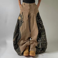 Pantalon en jean cargo évasé à jambe large, style vintage, imprimé léopard brodé, lavage délavé, fabrication OEM YT
