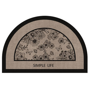 Tapis de bain semi-circulaire imitation lin à motif floral, absorbant, antidérapant, design minimaliste, couleur avoine - Product Image 1