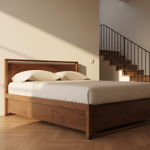 Lit plateforme extensible Alpen Teak Queen/King avec rangement intégré, durable, écologique, en bois massif, mobilier moderne pour la maison - Product Image 3