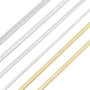 Chaînes semi-finies en acier inoxydable pour bricolage : Chaîne à maillons et Chaîne serpent plate |   Vendu au mètre ou en rouleau, placage or PVD - Product Image 2