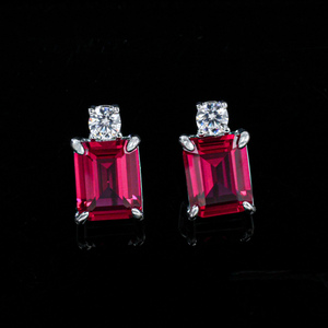 925 silver ruby earrings, <b>emerald</b> cut light luxury earrings - Product Image 5
