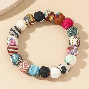 Handmade Boho Colorful Fabric Beads Bracelets Fashion Stainless Steel Braid Beaded Bracelet For Women