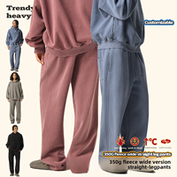 Pantalon de jogging streetwear noir épais en coton pour homme, jambe ouverte, large et droite, décontracté, taille moyenne, unisexe
