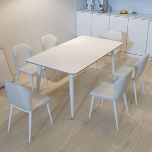 Italian Style Slab Dining <b>Table</b> And Chairs 4 Piece Set Pure <b>White</b> Modern Simple Rectangular For <b>Small</b> Living Rooms And - Product Image 4