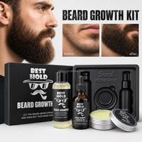Kit de soin de la barbe pour homme, shampoing pour barbe, huile de croissance, baume, ensemble complet de 3 pièces pour les poils du visage secs et rugueux