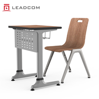 Ensemble chaise et bureau d'étudiant moderne LEADCOM LS-425, construction en acier et aluminium, plateau en MDF, ensemble scolaire pour projet éducatif