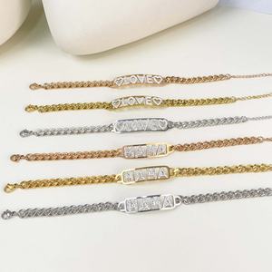 Pulsera de Acero Inoxidable Chapada en Oro de 18K con Letras Huecas y Diamantes Blancos, a la Moda, de Fabricante - Product Image 2