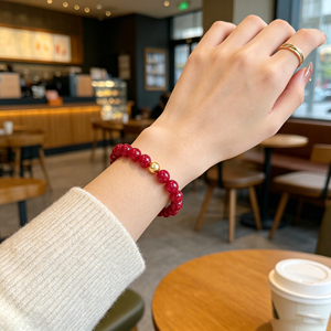 Elegant Red Ruby <b>Beaded</b> Bracelet 925 <b>Silver</b> Gold Accent Ladies Daily Jewelry-V - Product Image 6