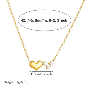 Heart-Shaped Zirconium Pendant Necklace Gold Plated Stainless Steel Clavicle Chain Everyday Wear French Light Luxury Style - Product Image 4