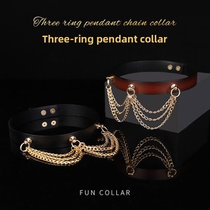 <span class=keywords><strong>Collar</strong></span> de cuero de cadena dorada BDSM de lujo-Gargantilla esclava con plomo para sumisión femenina, juguete para adultos - Product Image 3