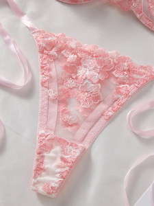 Floral Embroidery Womens Intimates Lingerie <b>Set</b> <b>Sexy</b> Sheer Mesh Underwire <b>Bra</b> and Tie Side Thong <b>Set</b> Bow Lace Underwear <b>Set</b> - Product Image 6