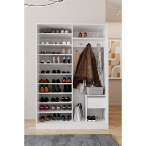 Perchero Moderno de Madera Blanca con Almacenamiento para Zapatos, Soporte Patentado para Guardarropa con Espejo - Product Image 2