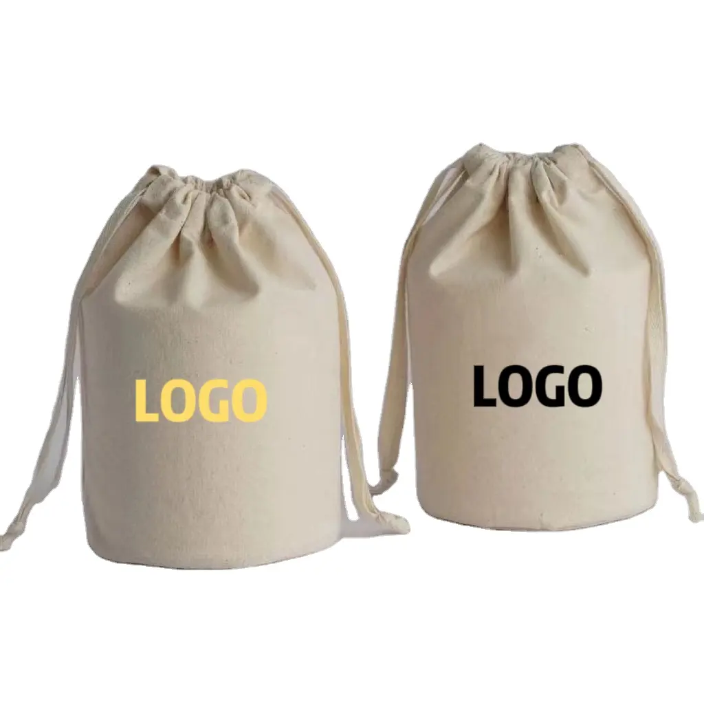 Hanio Embalagem de jóias com logotipo personalizado Vela lisa reutilizável bolsa pequena de algodão orgânico com cordão