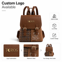 Série de sacs à dos personnalisés avec logo, sac à dos pour enfants en cuir PU brodé motif ours mignon, sac d'école OEM ODM, faible MOQ, marque privée