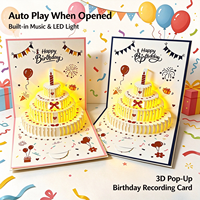 Carte de vœux 3D pop-up en forme de gâteau d'anniversaire avec lumière LED et musique, carte d'anniversaire parlante enregistrable avec voix, cadeau de vœux