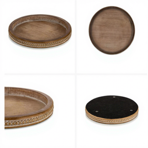 लिविंग रूम मोमबत्ती धारक के लिए देहाती लकड़ी की सजावट ट्रे राउंड के लिए लकड़ी की सेवा ट्रे और फार्महाउस रसोई काउंटर सर्कल ट्रे - Product Image 4