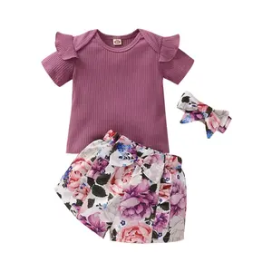 Baby Meisje Kleding Zomer Outfits Gegolfde Broek Katoenen T-Shirt Hoofdband Meisjes Kleding Set