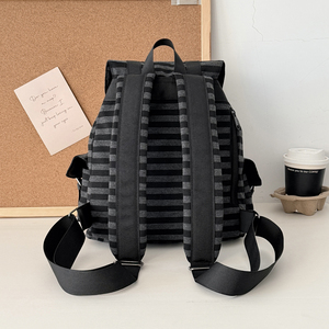 Black Gray Striped <b>Student</b> <b>Backpack</b> Multi Pocket Laptop Compartment College Rucksack - Product Image 5