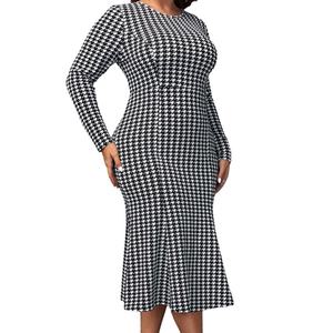 Vestidos Midi para Mujer al por Mayor, Personalizados, OEM, de Alta Calidad, Elegantes, Casuales, Estampados, Cuello Redondo, Manga Larga, Cintura Natural, Estilo Oficina - Product Image 2