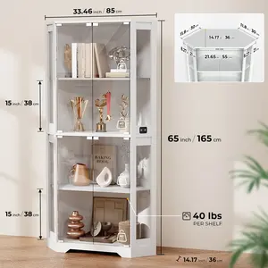 ארון תצוגה פינתי מואר בגודל 65 אינץ' עם תאורת לד תלת-גונית (ויטרינה עם דלת זכוכית) - Product Image 4