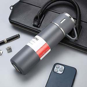 Promotional <b>Gift</b> <b>Set</b> with PU Leather/Paper Vacuum Flask 2 Cups 3 Interchangeable Lids Customizable Logo - Product Image 3