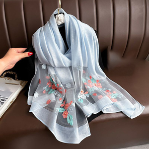 高品質 春秋 レディース エレガント ロング スカーフ ショール 女性用 刺繍入りストール - Product Image 4
