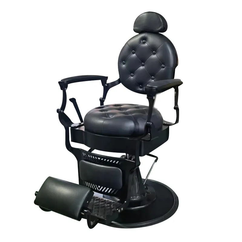 2023 Latest European Style Heavy Duty All Black Barber Chairs Styling Chairs Salon Chair 10 Years Warranty