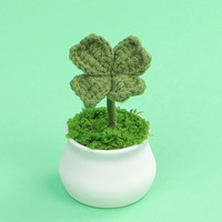 Fleurs artificielles faites à la main, trèfle à quatre feuilles, lotus, petites plantes en pot, ornements modernes en fil tissé pour la maison, le bureau ou la voiture