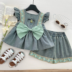 Nuovi Shorts in Denim Morbido di Cotone con Fiocco per Bambine Estate 2026 - Stile Carino e Alla Moda - Product Image 2