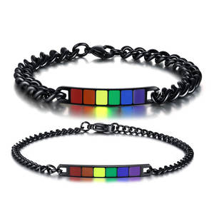 Bracelets en chaîne de barre arc-en-ciel LGBT Pride en acier inoxydable unisexe à la mode en gros, cadeau - Product Image 2