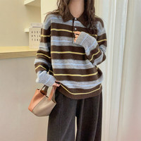 Pull en cachemire ample pour femme, personnalisé, décontracté, d'hiver, à rayures sur le devant, avec logo Mountain Joker