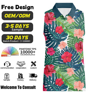 Tùy Chỉnh Thăng Hoa In Ấn Monstera deliciosa Hawaii Tribal Hoa Phong Cách Phụ Nữ Không Tay Polo Áo Sơ Mi - Product Image 1