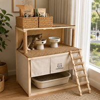 Vente directe d'usine - Table à manger intégrée en bois massif luxueuse pour chats, antidérapante, adaptée aux petits espaces, meubles pour animaux de compagnie
