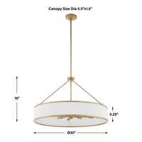Pendentif de lustre à 8 ampoules texturé en or doux de luxe avec abat-jour de tambour en tissu de lin blanc rigide pour salle à manger chambre salon