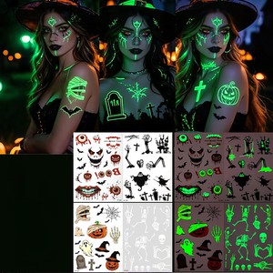 Tatouages temporaires imperméables pour Halloween, autocollants qui brillent dans le noir pour les fêtes - Product Image 1