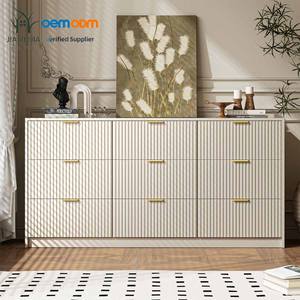 Armoire de rangement élégante et luxueuse à neuf tiroirs à rayures verticales, également utilisable comme buffet de salon/coiffeuse de chambre - Product Image 1