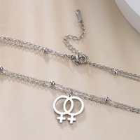Collares de Gargantilla al por Mayor para Mujer, Colgante con Símbolo Lésbico, Collar de Doble Cadena de Acero Inoxidable, Joyería de Moda LGBT, Regalos