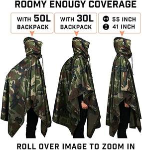 Woqi камуфляжная водонепроницаемая ветрозащитная легкая Толстая оксфордская ткань с длинным рукавом Роскошная модная накидка-пончо унисекс - Product Image 5