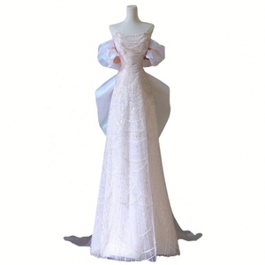 Vestido de Novia <span class=keywords><strong>Civil</strong></span> Moderno de Alta Gama, Estilo Sirena/Trompeta, Antiestático, con Cuentas, Lazo Grande, Vestido de <span class=keywords><strong>Banquete</strong></span> de Bienvenida <span class=keywords><strong>para</strong></span> Novia, Drapeado - Product Image 5
