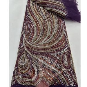 Phụng Vụ Sequins Gạo Hạt Bridal Wedding Dress Ren Nigeria Phi Thêu Handmade Đính Cườm Ren Vải - Product Image 1