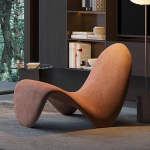 Fauteuil lounge moderne en velours et laine d'agneau, ergonomique, à haute résilience, avec moulage intégré, pour salon domestique - Product Image 4