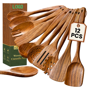 Tianzhu Stock Wholesale Teak Wooden Cooking Utensils <b>Set</b> 12-Piece Oven/<b>Microwave</b>/Dishwasher Safe Kitchen Tools - Product Image 1